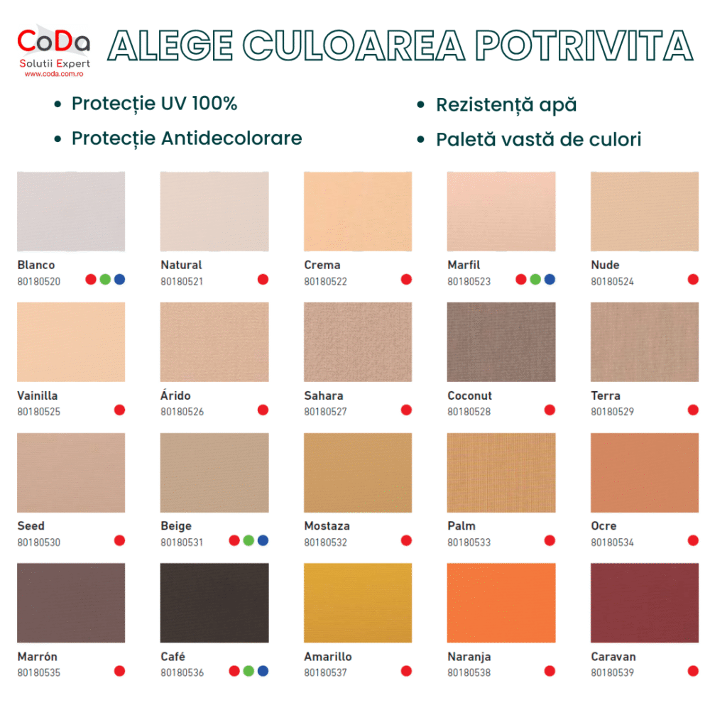 Copertina retractabila Alege Culoarea Potrivita